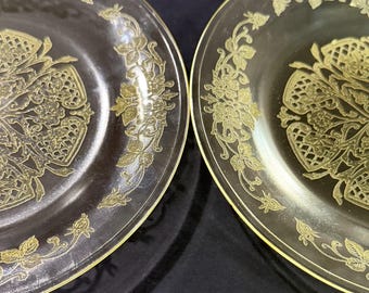 Vintage Yellow Dessert Plates “Vernon” Indiana Glass Co - 2pc Set