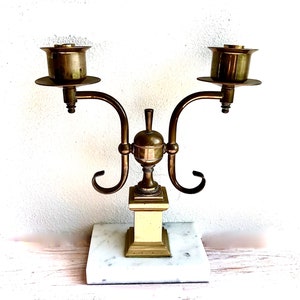 Vintage Brass Double Candle Holder: Craftsman Style Marble Base