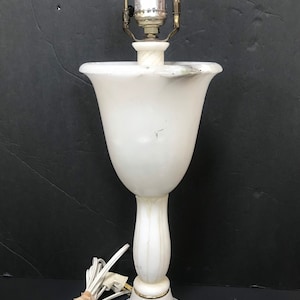 Vintage Alabaster Table Lamp with Harp & Finial - Mid Century Accent Lighting