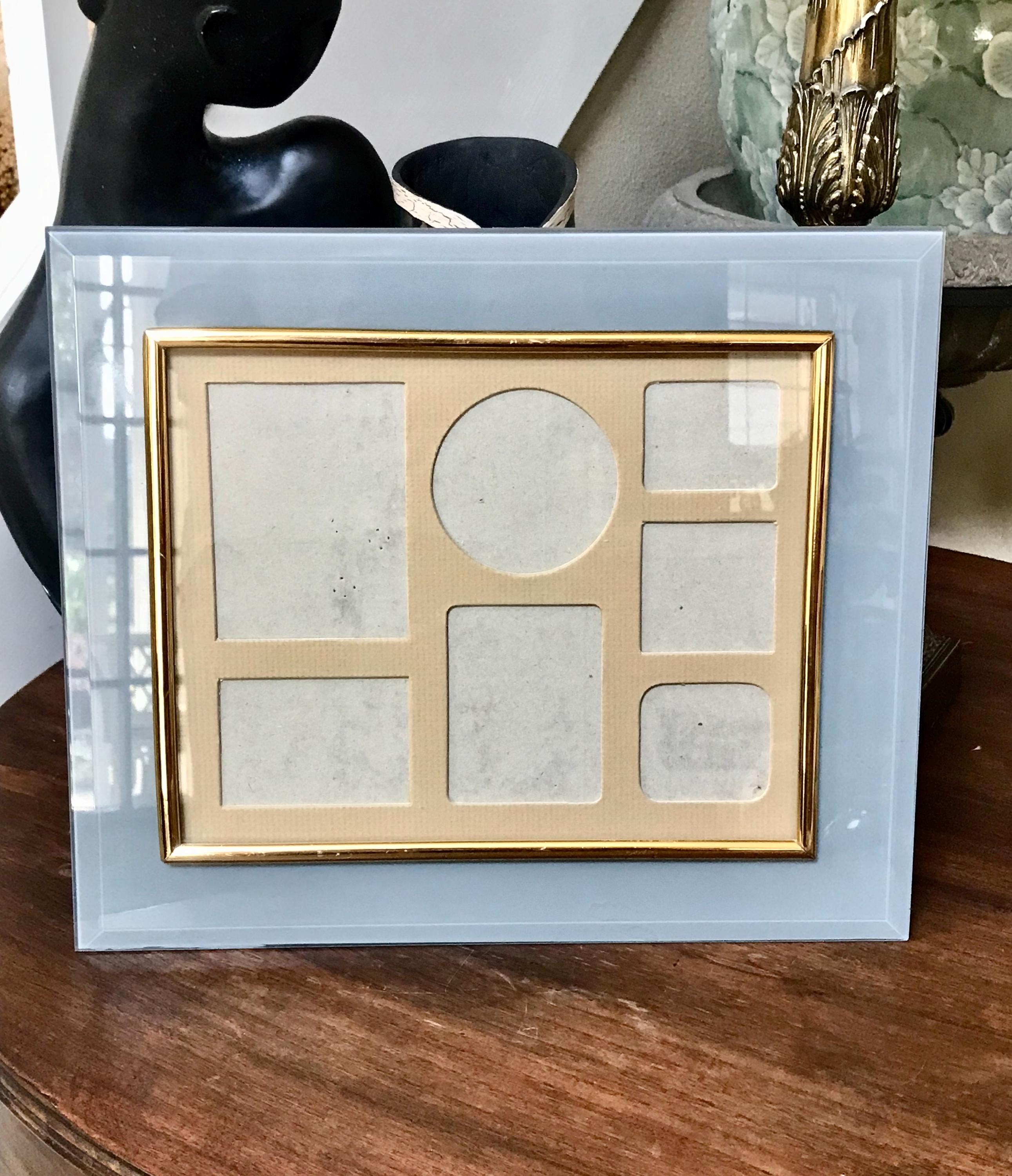 Vintage Beveled Glass Collage Frame: Grey & Gold Tone, 8x10 Photo Display