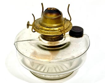 Vintage Glass Oil Lamp Base with Eagle Burner and Fill Cap