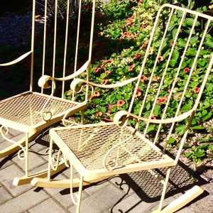 Chippy Yellow Wrought Iron Child&#39;s Rocking Chair: Retro Patio Furniture