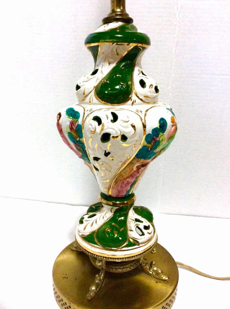 Vintage Capodimonte Table Lamp Porcelain with Brass Dolphin Etsy