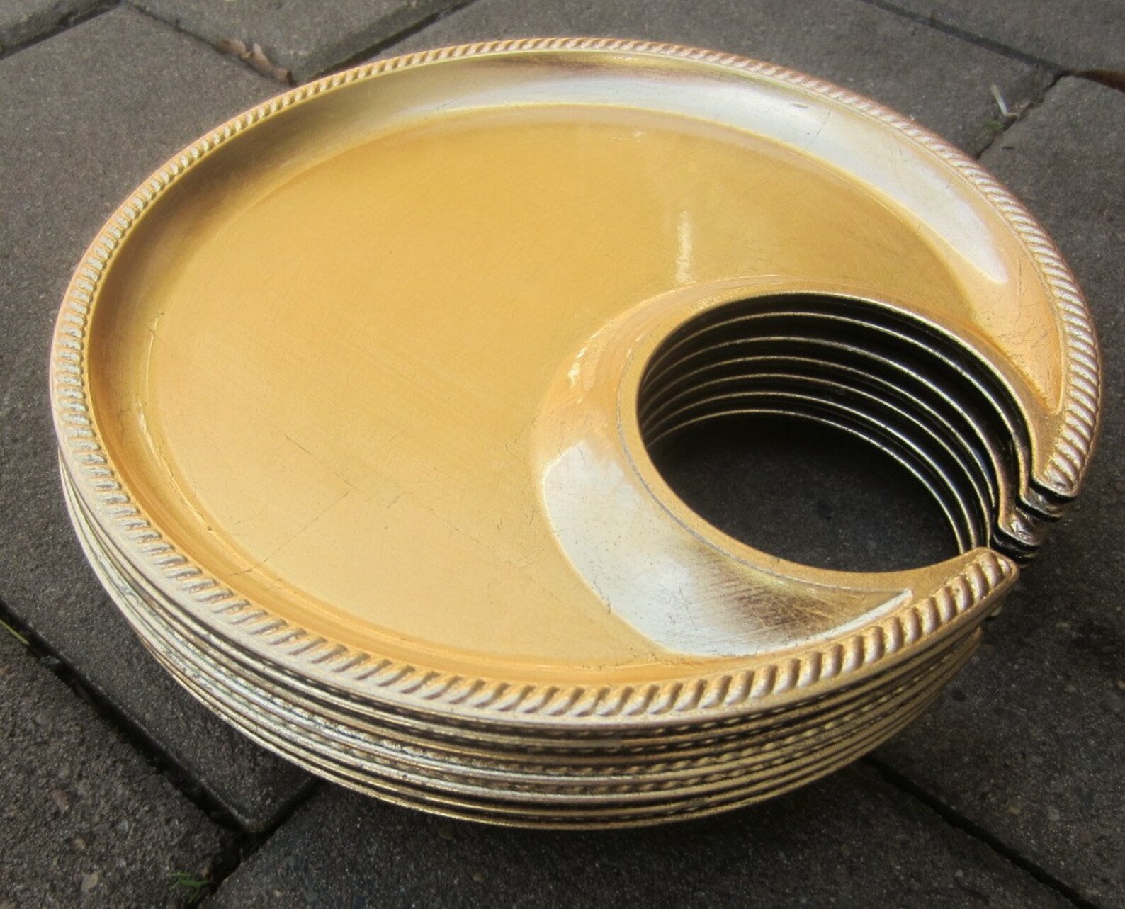 Party Plates with Beverage Holder Set of 7 Metallic Gold Etsy