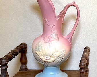 Vintage Hull Magnolia Ewer Vase #18 USA Pottery 13 1/2” Pastel Colors Raised Flowers