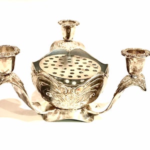 Vintage Silver Plate 3-Candlestick Holder Centerpiece with Flower Frog