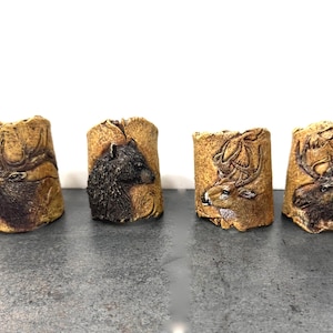 Wildlife Napkin Rings Set of 4 Signed Jane Shull Beasley, Rustic Cabin Decor