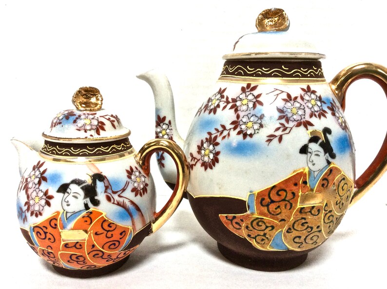 Antique Mikado China Porcelain Teapot and Creamer/Pitcher Set Etsy