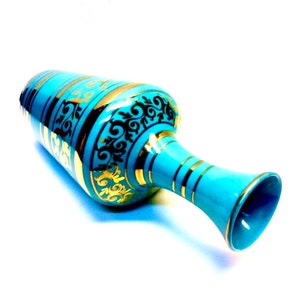 Vee Jackson Vase Turquoise & Gold Ceramic Genie-Style, MCM Hollywood Regency Glam Decor