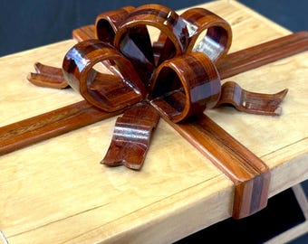 Handcrafted Maple Bent Wood Ribbon Box, Black Velvet Lined, Inlay Detail