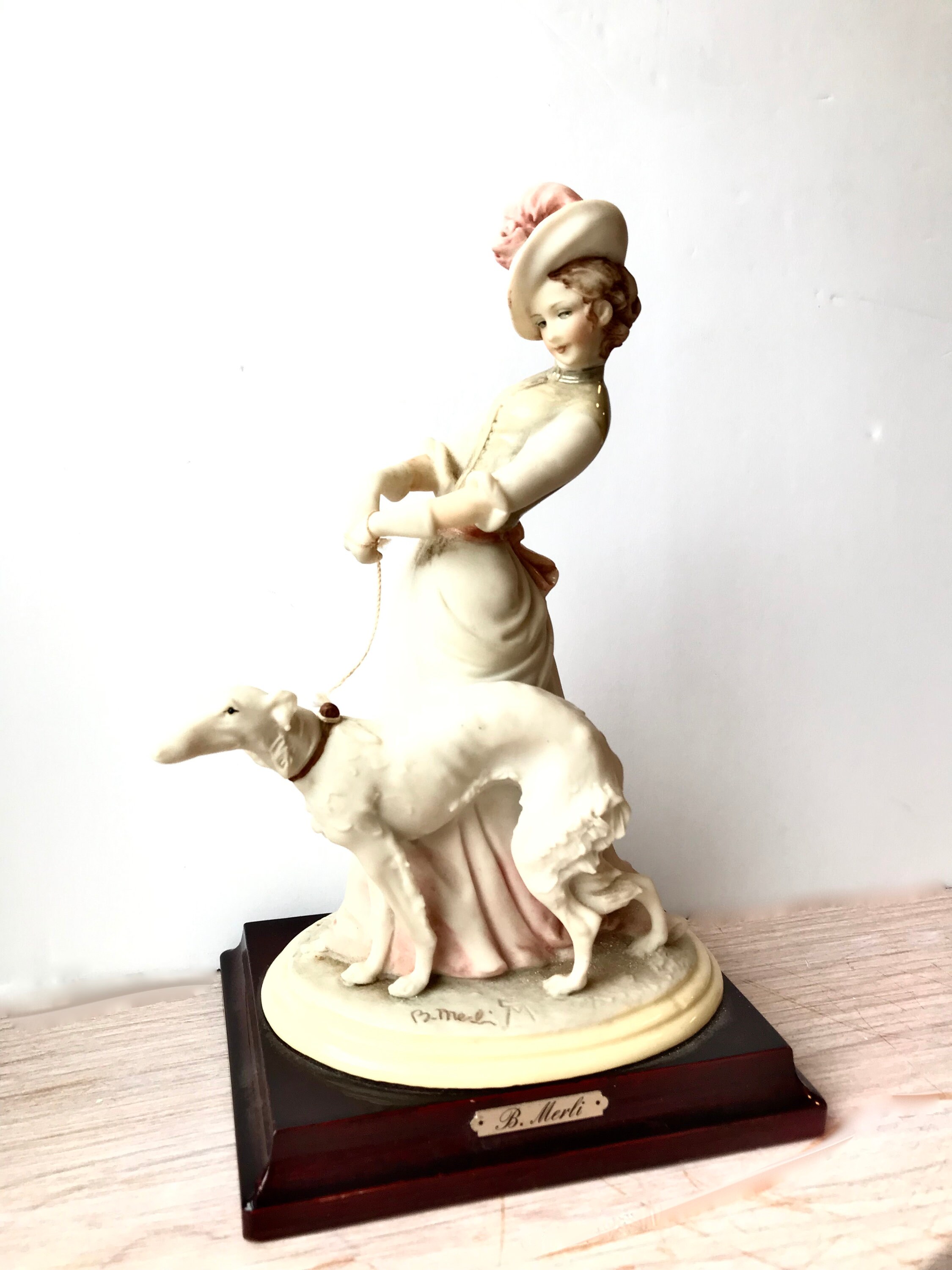 Vintage Capodimonte Porcelain Woman With Borzoi Dog Figurine