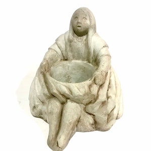 Native Woman Concrete Planter: Southwestern Art Sculpture Candle Holder