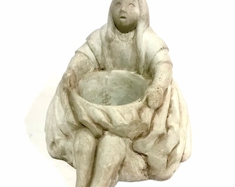 Native Woman Concrete Planter: Southwestern Art Sculpture Candle Holder