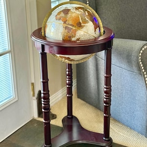 Vintage Replogle Lancaster Globe: 12&quot; Metallic Bronze Floor Globe with Brass Meridian