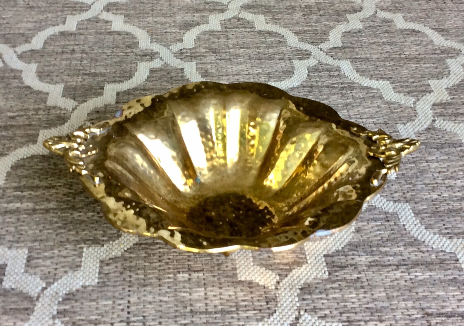 Large 16in Hammered Brass Centerpiece Bowl Rippled Footed Etsy