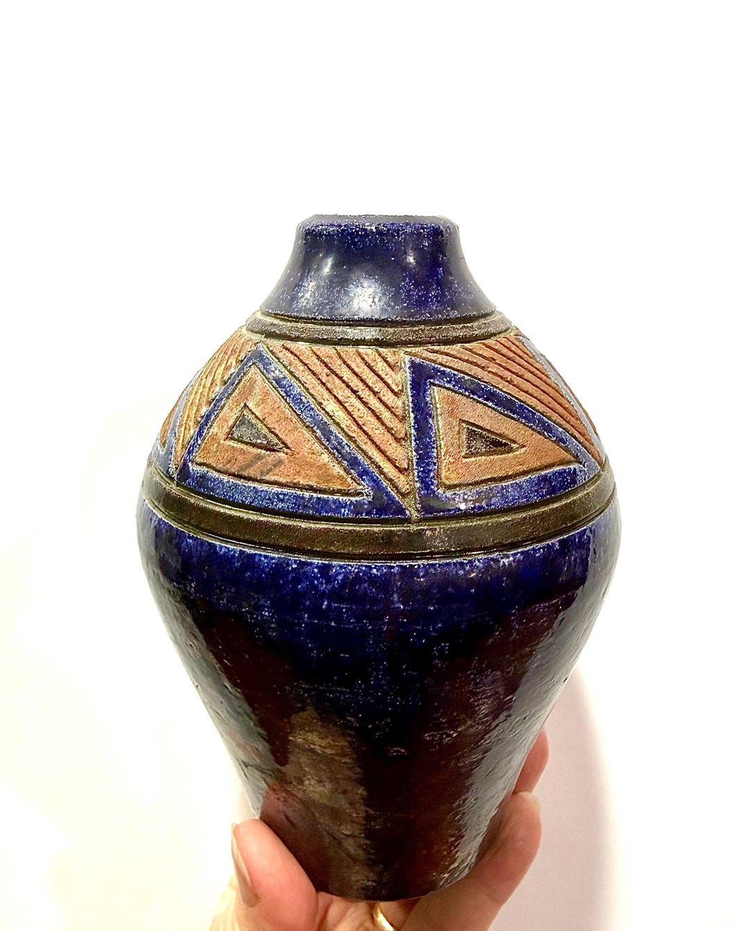 Raku Pottery Vase Signed Stephenson 2002 #4334 SW Geometric Design - Etsy