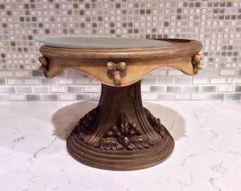 Pedestal CAKE STAND, Jackson Southern Living at Home, Rustic Resin Cake Stand Acorn Motif with Glass Plate
