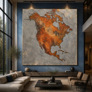 Vintage Nordamerika karta canvas, rustik reseväggkonst, geografi heminredning, upptäcktsresande äventyr canvas, redo att hängas väggdisplay