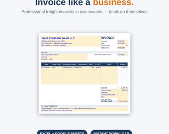 Trucking Invoice Template Excel & Google Sheets | Owner Operator Freight Invoice Spreadsheet | Auto Total | Invoice Log | Carrier Billing
