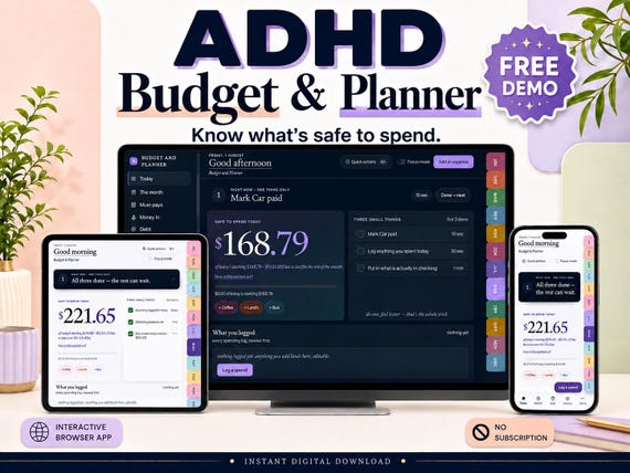 ADHD Budget Planner App | Paycheck Budget, Bill Tracker, Debt Tracker, Spending & Savings | Calm Budget Dashboard, Offline, No Subscription