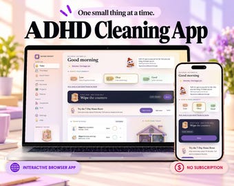 ADHD Cleaning Planner App | Cleaning Schedule & Checklist, Family Chore Chart, 30-Day Declutter | Phone and Computer, No Subscription