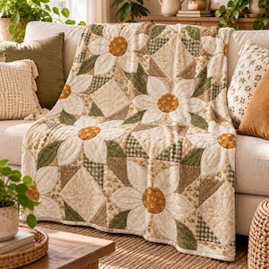 Vintage Daisy Floral Velveteen Throw, Cottagecore Patchwork Blanket (30"x40") Bild 7