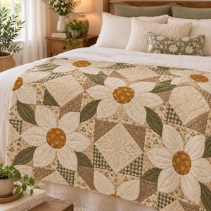 Vintage Daisy Floral Velveteen Throw, Cottagecore Patchwork Blanket (30"x40") Bild 1