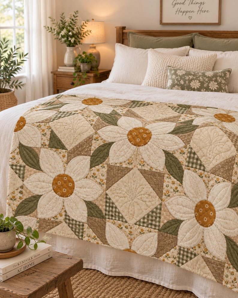 Vintage Daisy Floral Velveteen Throw, Cottagecore Patchwork Blanket (30"x40") Bild 1