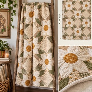 Vintage Daisy Floral Velveteen Throw, Cottagecore Patchwork Blanket (30"x40") Bild 5