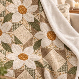 Vintage Daisy Floral Velveteen Throw, Cottagecore Patchwork Blanket (30"x40") Bild 2