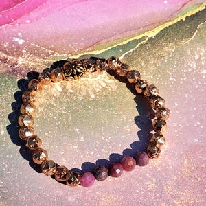Ruby and Gold Geometric Lava Rock Inspirational Bracelet