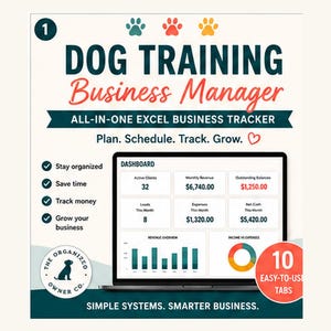 Dog Training Business Manager Pro | Excel Tracker for Clients, Scheduling, Payments (Digital Download)