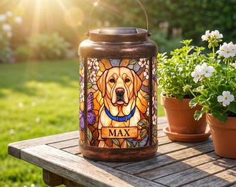 Custom Pet Portrait Lantern, Personalized Dog Photo Lantern, Garden Solar Light