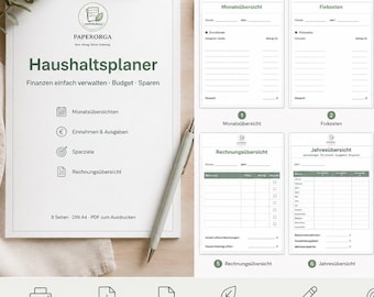 Printable PDF household planner | Household book DIN A4 | Budget planner | Income & expenses | Savings goals | Digital download