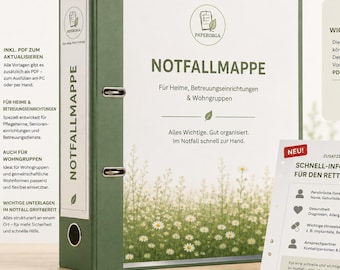 Emergency folder for care facilities, nursing homes & assisted living groups | Emergency folder with quick information for emergency services | PDF included