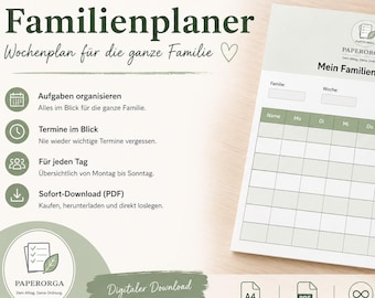 Family Planner PDF | Weekly Planner A4 | Printable Family Calendar | Instant Download | Digital Planner