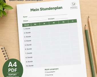 Timetable PDF A4 | Printable Timetable | School Planner | 10 Lessons | Printable | Digital Download | PaperOrga