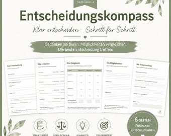 Decision Compass | Fill-in Decision Planner | Decision-Making Aid for Everyday Life, Family & Important Decisions | PDF