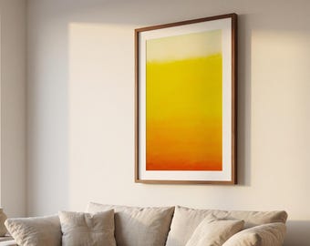 Abstrakt Giclée-tryck med gyllene timmen – Reproduktion av akrylmålning, gul-orange konst