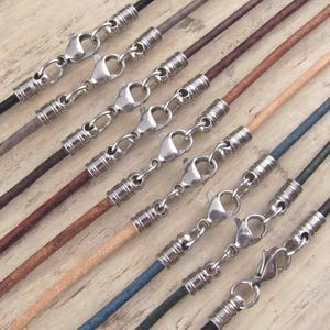 Natural 2mm Leather Necklace Cord, Simple Necklace With Optional Bail, 2mm Black leather Cord Or Color, Stainless Steel Lobster Clasp