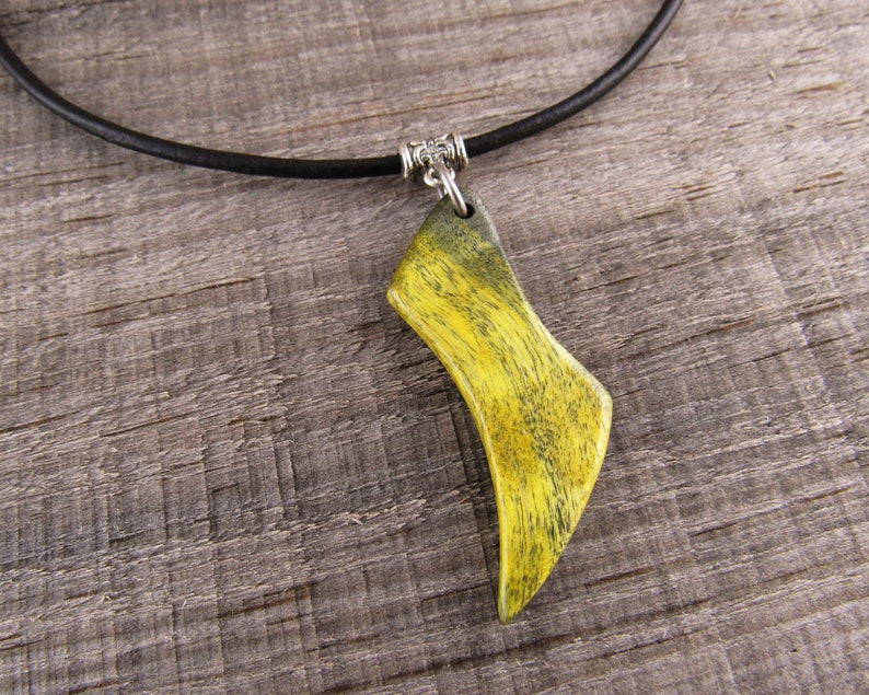 Yellow Lightning Bolt Necklace Handmade Wood Pendant Image 0