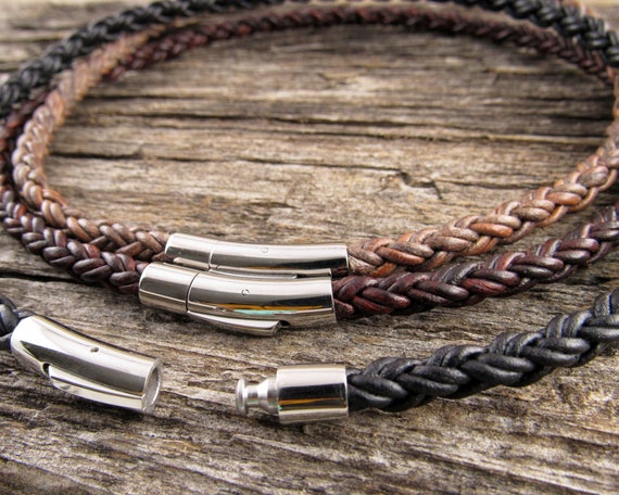 6mm Braided Cord Necklace, Thick Braided Leather Necklace With