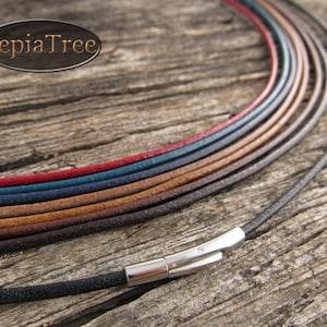 2mm Mediterranean Leather Necklace Cord With 4mm Stainless Steel Bayonet Clasp, Brown, Colored or Black Leather Necklace, Thin Leather Cord