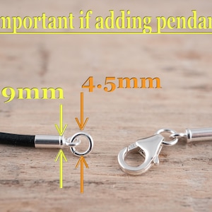 2mm leather cord with measurement of sterling silver findings.