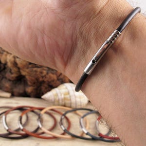 Simple Leather Bracelet For Men or Women, 3mm Black Leather Cord Or Colored Cord With 5mm Stainless Steel Clasp