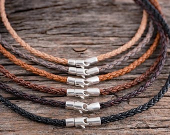 4mm Braided Leather Necklace With Sterling Silver Swivel Clasp, Braided Bolo Cord For Men or Women