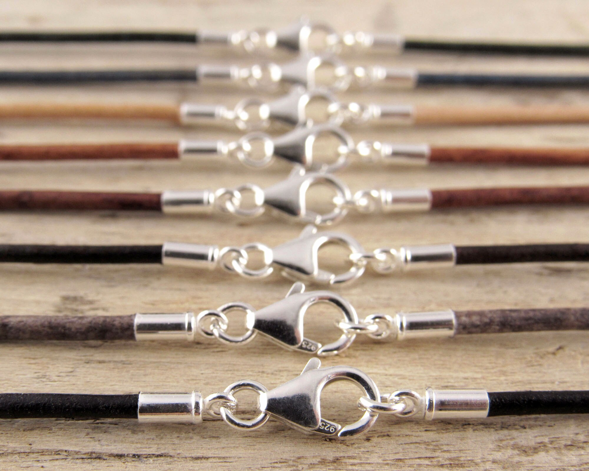 Natural 2mm Leather Necklace Cord With Sterling Silver Clasp And Ends…