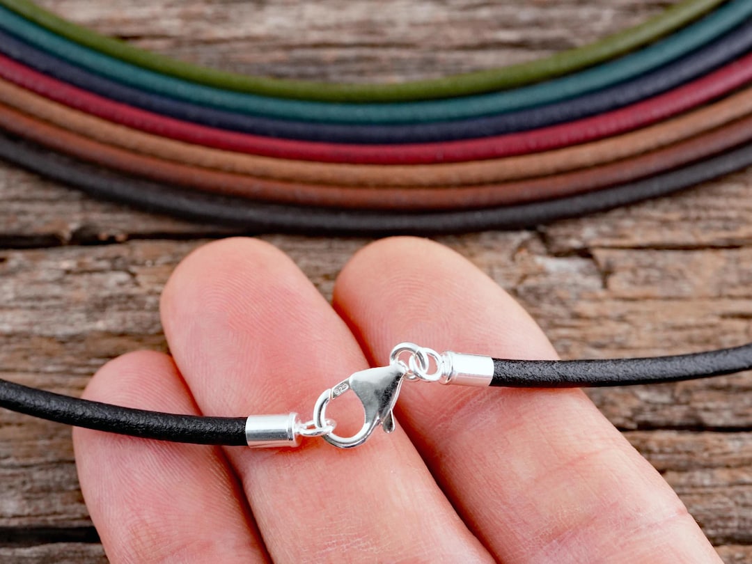 【美品】LORO 01M leather necklace 3mm×40cm 3mm Leather Necklace With Sterling Silver Clasp, Handmade Mens or