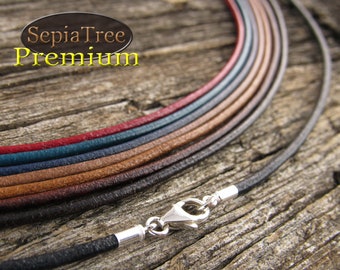 2mm Mediterranean Leather Necklace, Sterling Silver Clasp And Leather Cord Ends, Colored or Black Thin Leather Necklace, Premium Quality