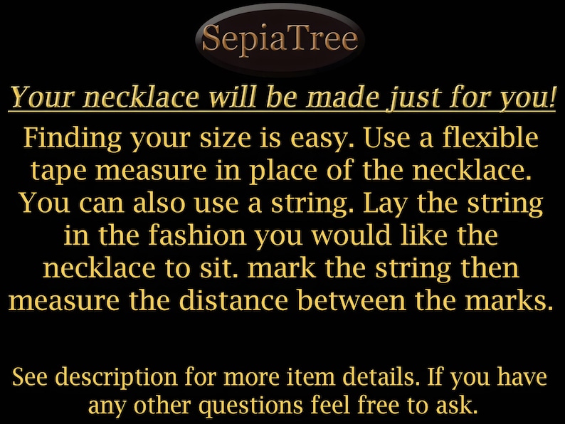 Leather necklace sizing instructions.